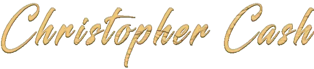 Text design featuring the name 'Christopher Cash' in a stylized font with a golden color.