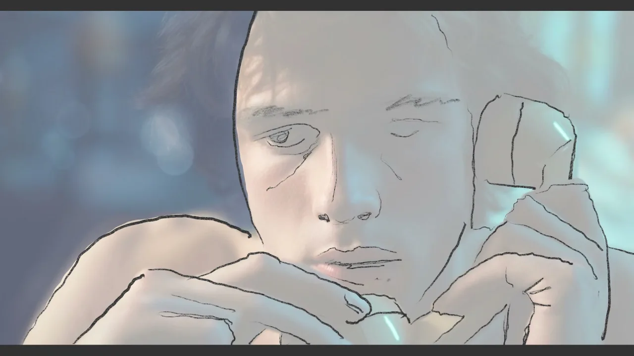 Sacred Heart storyboard frame: close-up of the teenager on the phone